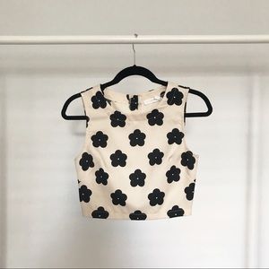 Black and white floral print crop top